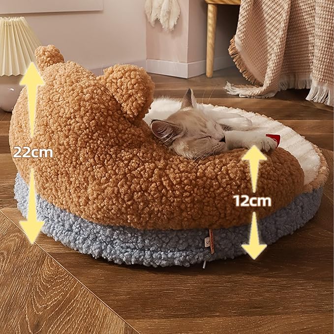 Cat Bed, Cute Bear Hug Design Dog Cat Beds Cuddler Bear Plush Pet Beds, Warm Soft Soothing High Backrest Dog Beds for Medium Small Dogs Puppy Kitty (Little Bear)