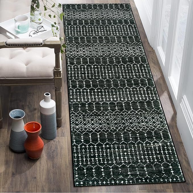 Lahome Moroccan 2x6 Black Runner Rug Non-Slip, Kitchen Rug Runner Washable