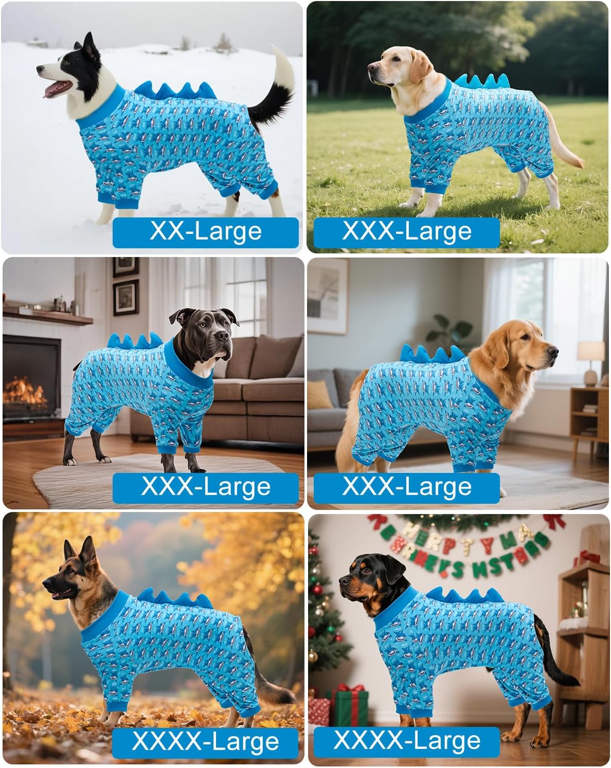 CuteBone Shark Costume Dog Pajamas, Stretchy Spandex Crystal Velvet Sleepwear Coat for Small Dogs, Soft & Warm Pet Outfit Clothes for Cold Weather, Cozy Pullover Design COSP07-4XL