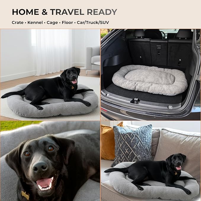 Washable Dog Bed for Medium Dogs, Reversible Plush & Oxford Medium Dog Bed for Crate, 3" Thick Cushion Kennel Mat, Machine Washable Non‑Slip Dog Bed, Fits 36 Inch Crates, Grey