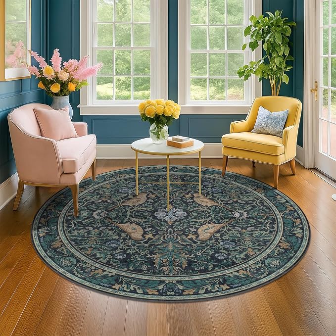 Washable Round Area Rug 6ft for Living Room, Soft Round Carpet Non-Slip
