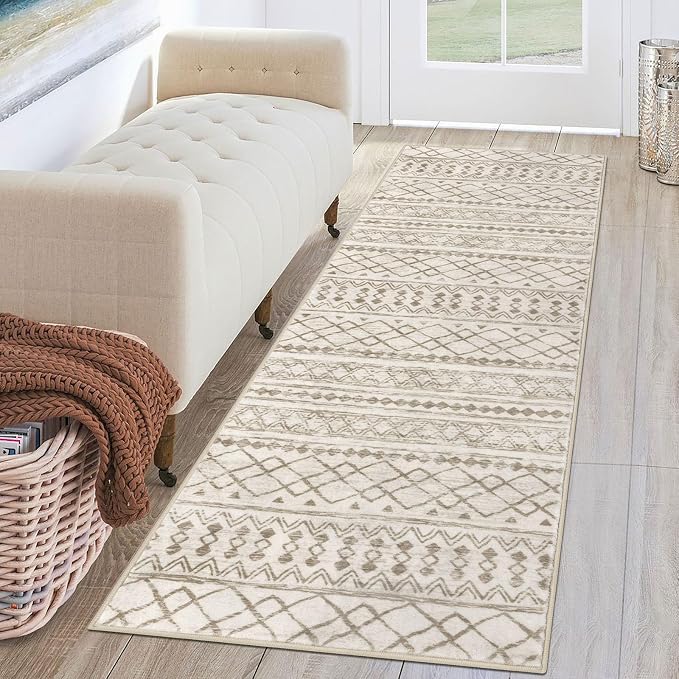KUTA Moroccan Runner Rug 2x6 Non-Slip Vintage Beige Boho Hallway Kitchen Rugs