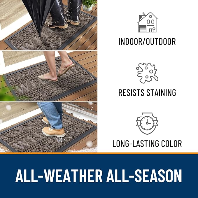 OLANLY Welcome Door Mat Indoor Outdoor Entrance, Heavy Duty Sturdy Front Door