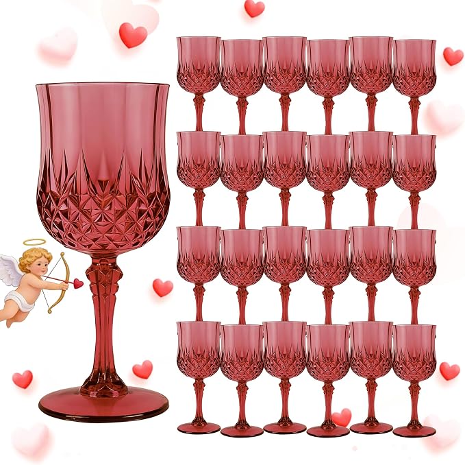 24Pack Plastic Wine Glasses, 7oz Vintage Goblets