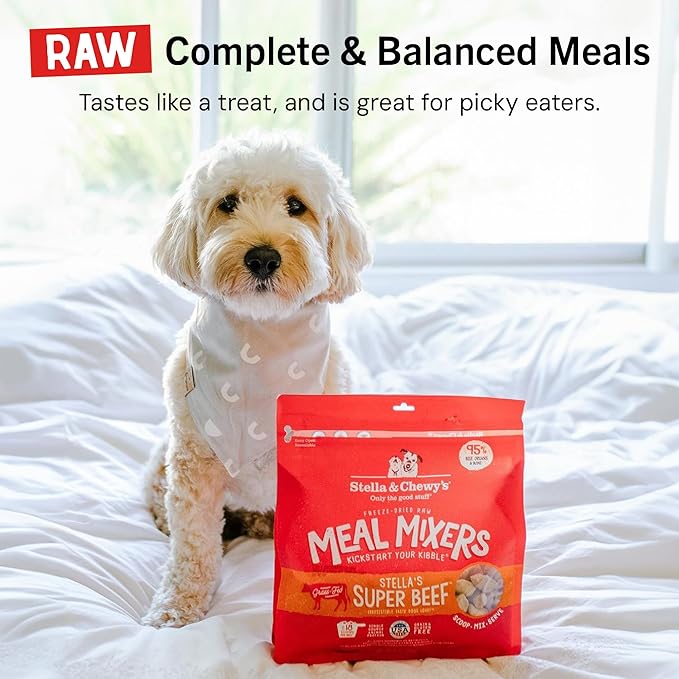 Stella & Chewy's Freeze-Dried Raw Beef Meal Mixers- Dog Food Topper and Mixer - Made with 95% Grass-Fed Beef, Organs & Bone - Perfect for Picky Eaters - Grain-Free - 8 oz