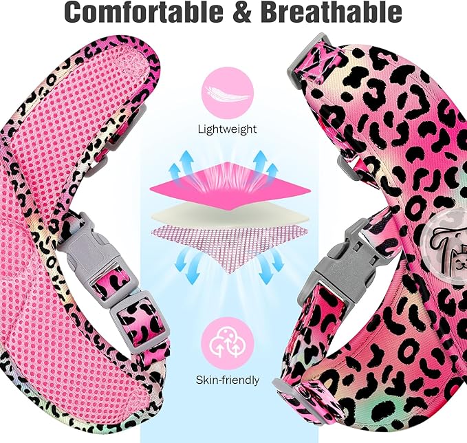 Pawaboo Small Dog Harness and Leash Set, Puppy Harness X-Frame No Pull No Choke, Dog Vest Harnesses Adjustable for Small Medium Sized Dogs,Soft Breathable Pet Harnesses, S, Magenta Leopard