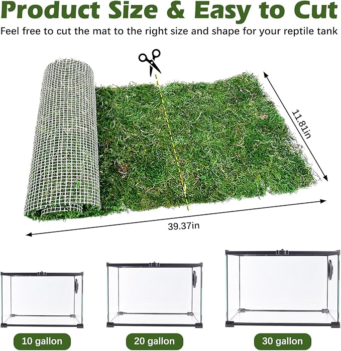 Reptile Carpet Cuttable Terrarium Mat Artificial Moss Reptile Liner Green Substrate Flooring Bearded Dragon Tank Accessories for Leopard Gecko Lizard Snake Tortoise (11.81" x 39.37")