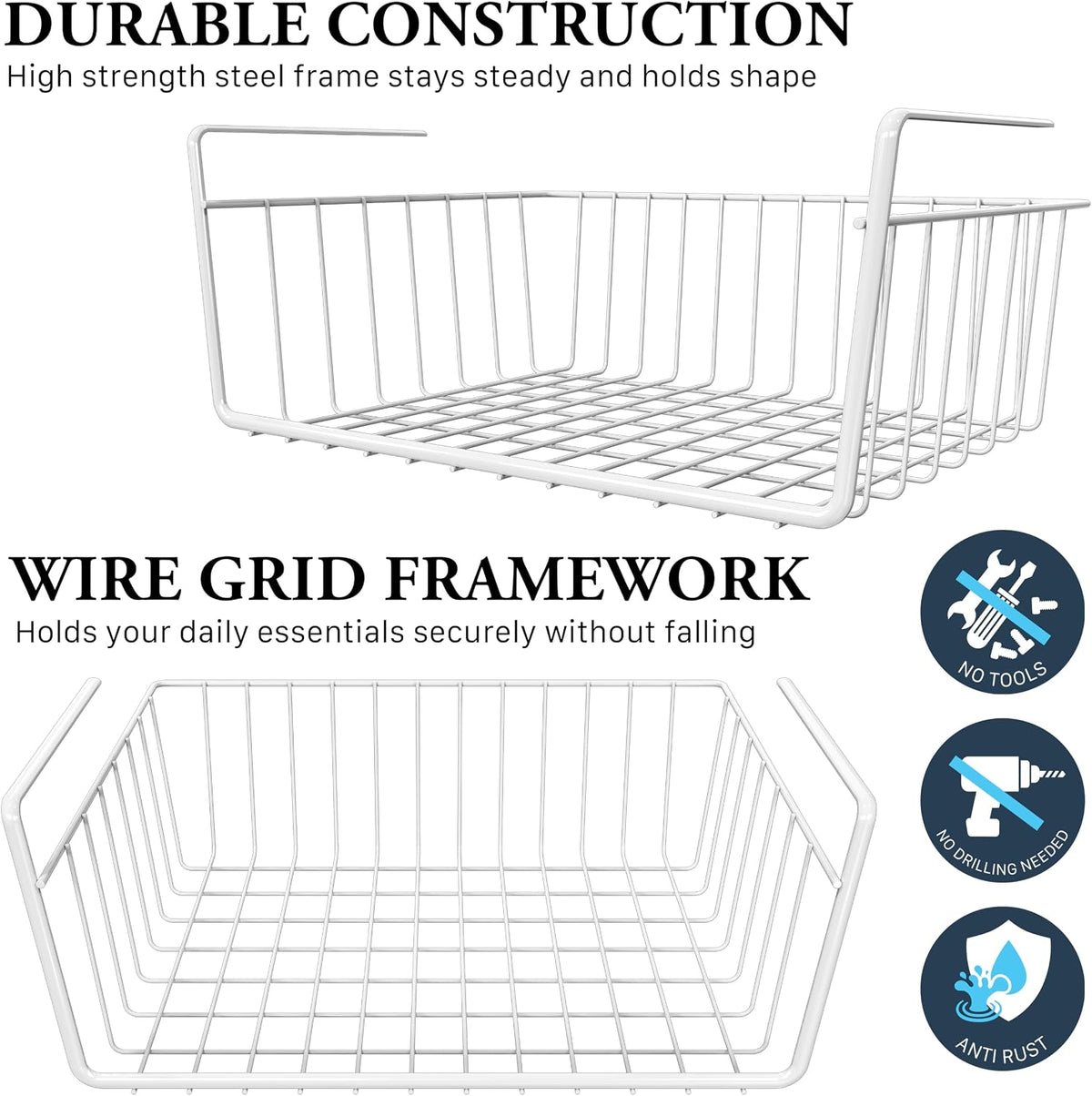 Simple Houseware 6PK Under Shelf Basket, White