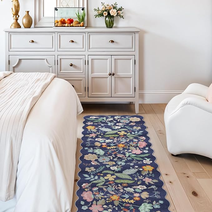 2x6 Hallway Floral Rug Runner: Washable Non Slip Low Pile Area Rug