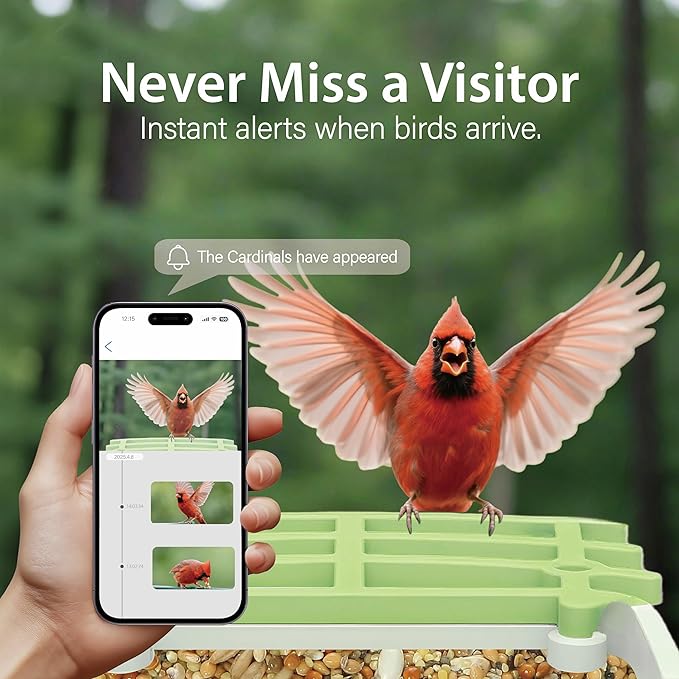 Bird Feeder with Camera Solar Powered, AI Identify Birds Species 10000+, 2.5K HD Video App Live View, Smart Bird Feeder for Outdoors Backyard, Gifts for Birdlovers Mom Dad