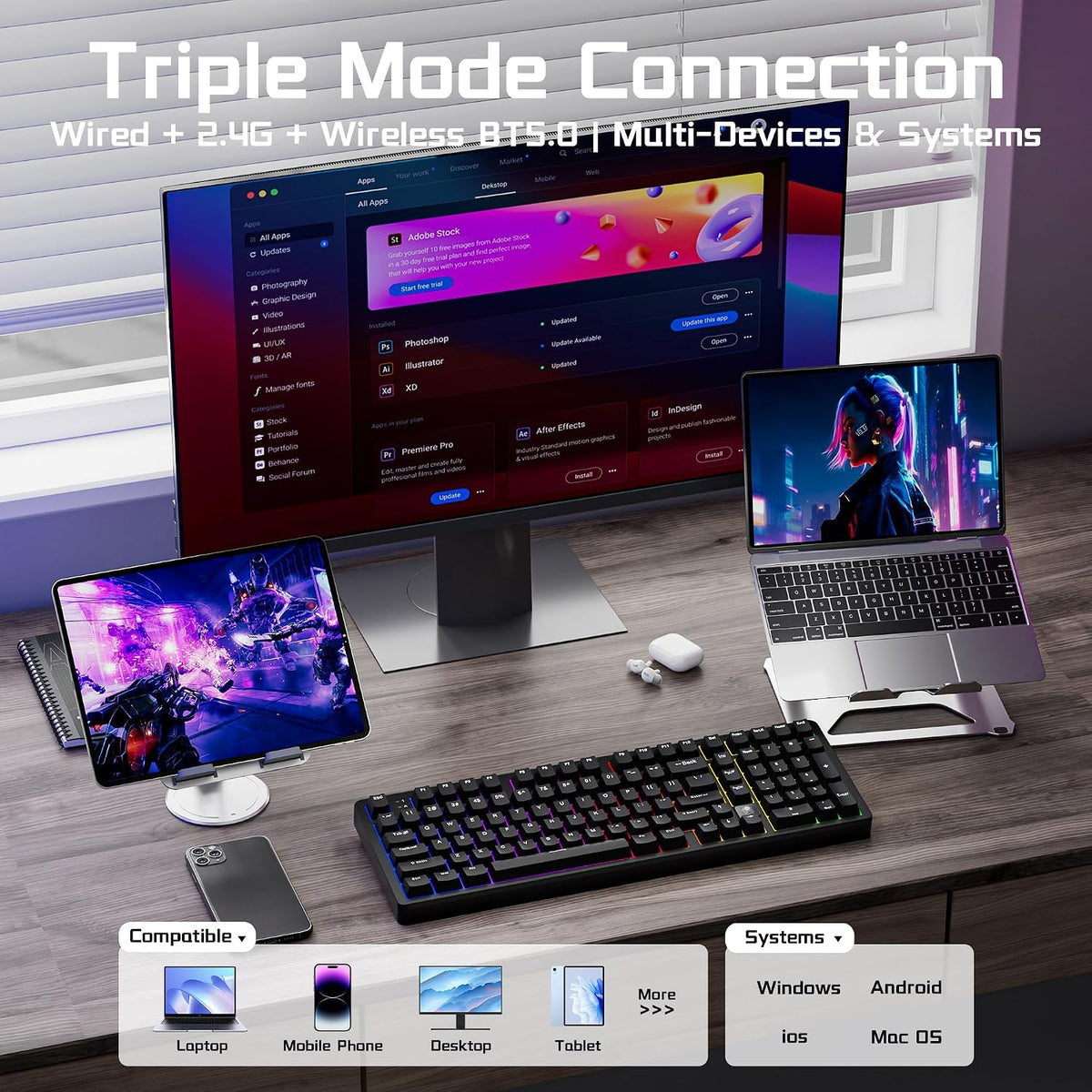 LEOBOG HI98C Pro Wireless Mechanical Gaming Aluminum Keyboard with Num Pad