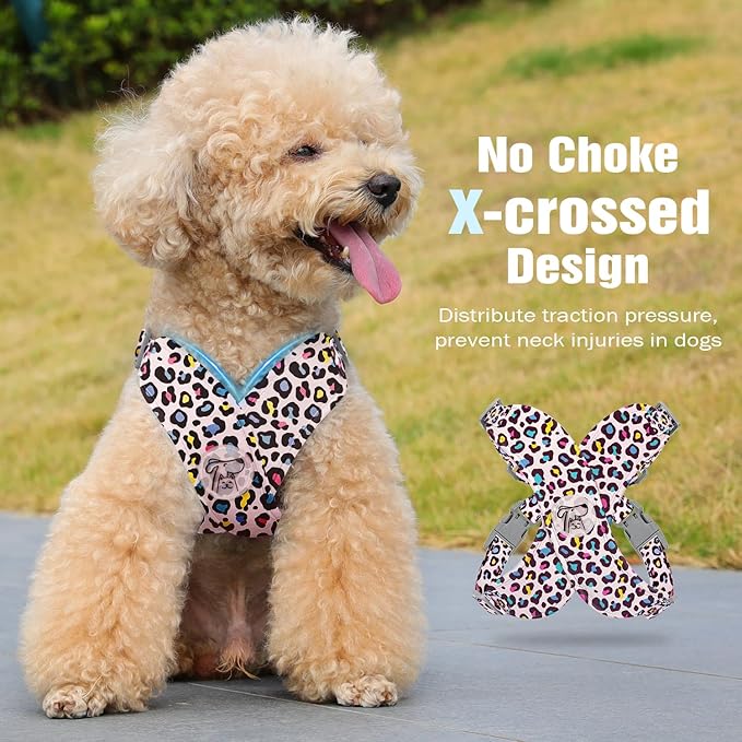 Pawaboo Small Dog Harness and Leash Set, Puppy Harness X-Frame No Pull No Choke, Dog Vest Harnesses Adjustable for Small Medium Sized Dogs,Soft Breathable Pet Harnesses for Walking, M, Pink Leopard
