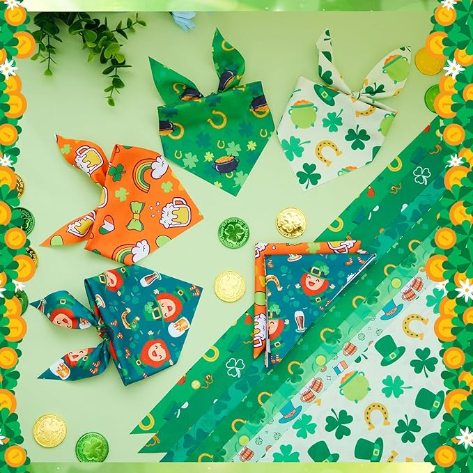 Abbylike 50 Pcs St Patrick's Day Dog Bandanas Bulk Green Shamrocks Bandanas for Dogs Triangle Kerchief Bibs Scarf for Pet Irish Costume Photo Props Pet Shops Groomer, 25 Styles (25.6 x 17.7 x 17.7)