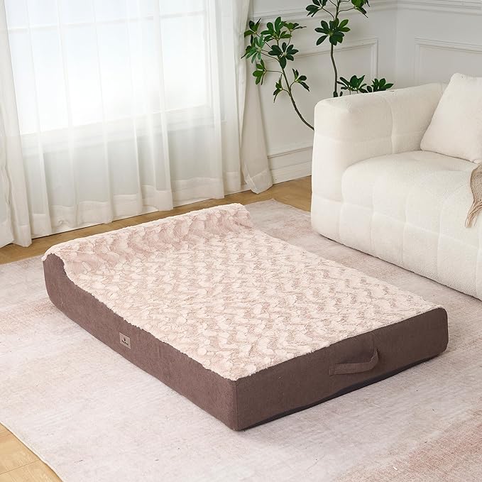 Jumbo Orthopedic Dog Bed for Large Dogs - 7-inch Thick Memory Foam Dog Bed with Pillow Removable Cover Machine Washable, Giant | 50 inch, Brown