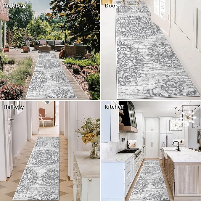HEBE Hallway Runner Rug 2'x8' Washable Vintage Distressed Area Rugs Non Slip
