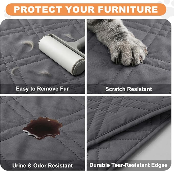 100% Waterproof Dog Couch Protector, Triple-Layer Waterproof Dog Bed Cover Pet Blanket Reversible 2-Tone Sofa Shield, Non-Slip Furniture Guard for Pets(30×71 Inch, Gray+Gray)