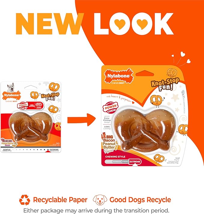 Nylabone Pretzel Power Chew Toy for Dogs, Dog Toys for Aggressive Chewers, Bacon & Peanut Butter Flavor, Small Dogs - Up to 25 Ibs, 1 Count
