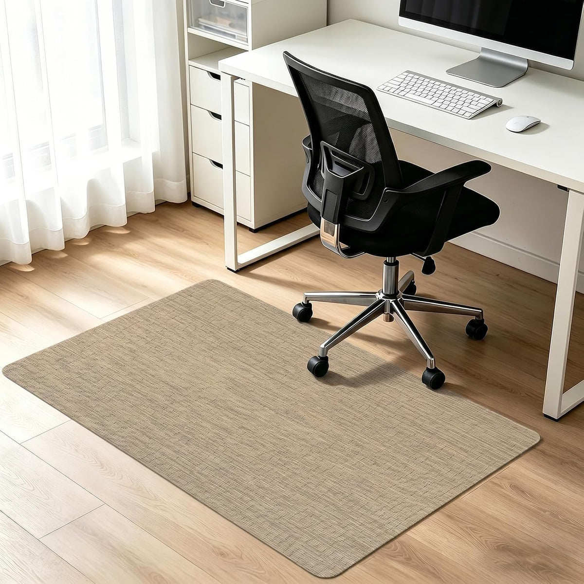 Bsmathom Office Chair Mat for Hardwood Floor, 36" x 48" Desk Computer Chair Mat for Hard Wood and Tile Floor, Anti-Slip Hard Floor Protector Chair Mat, PVC Mat Desk Rug for Office Home, Khaki