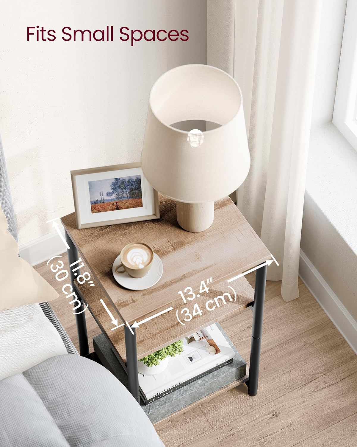 VASAGLE Side Table, Small End Table, Tall Nightstand, Steel Frame