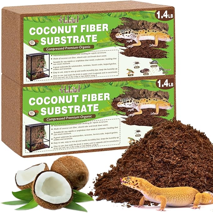 Halatool 2Pack Organic Coconut Fiber Substrate for Reptiles Premium Leopard Gecko Substrate Coco Husk Terrarium Bedding for Tortoise Habitat Snake Lizard Hermit Crab Tarantula Enclosure Worm Bin Frog