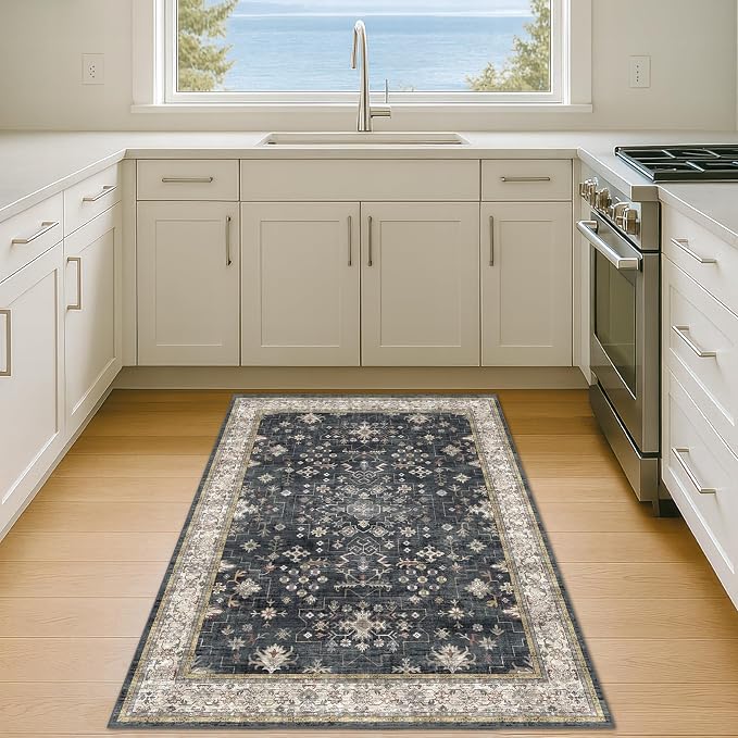 Black Boho Washable Entry Rug, 3x4 Rugs