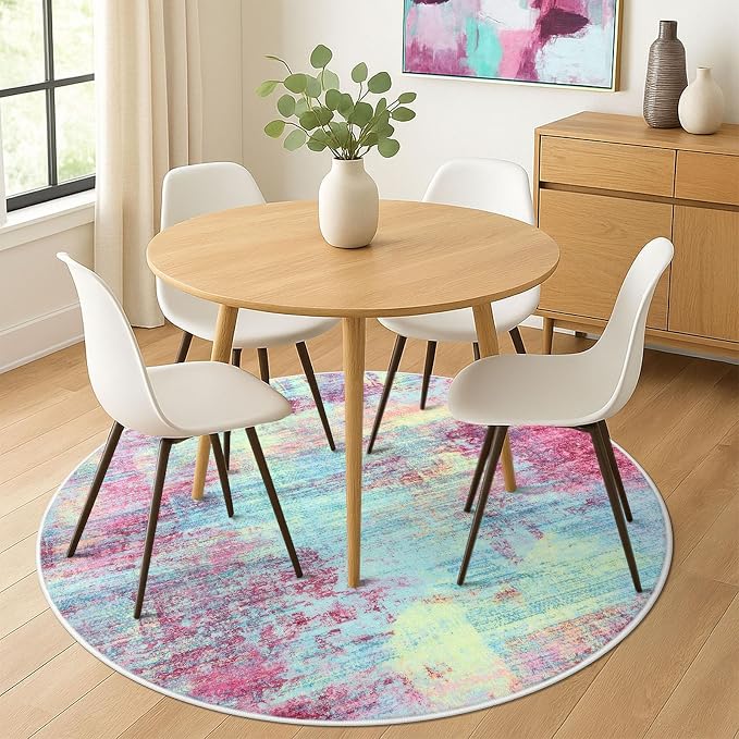 IOHOUZE Abstract Round Area Rug 6 Ft Washable Circle Rugs Large Round Rug Non