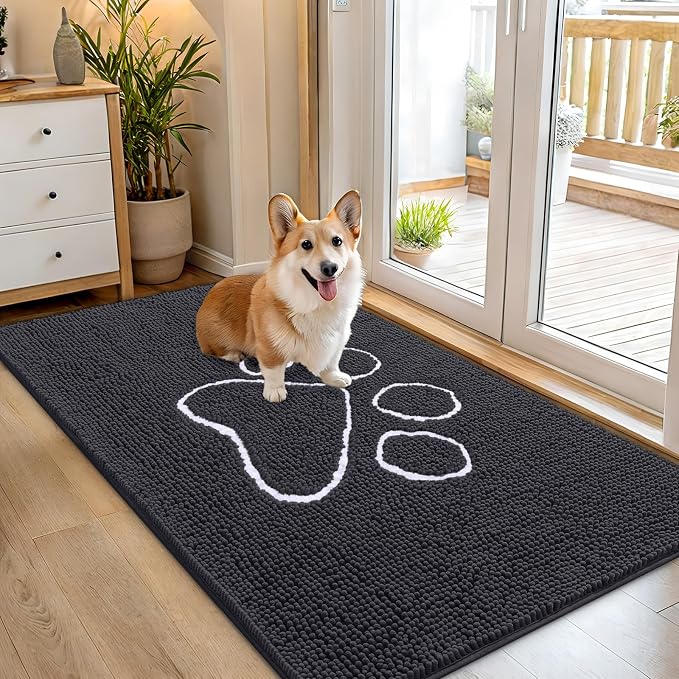 OLANLY Dog Door Mat for Muddy Paws 54x32, Paw Print Design, Absorbs Moisture