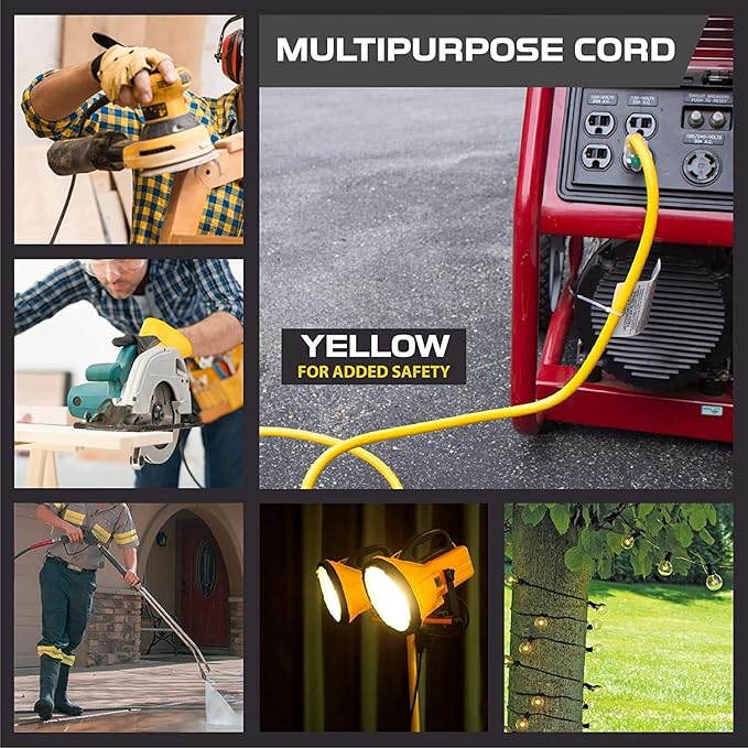 Iron Forge Cable 10 Gauge 10ft Lighted Outdoor Heavy Duty Extension Cord with 3 Outlets - 15 Amp 10/3 SJTW Yellow Extension Cord with Multiple Outlets