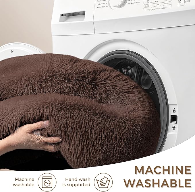 Calming Dog Bed & Cat Bed with Anti-Slip Bottom, Medium Size Washable Anti-Anxiety Donut Dog Beds for Small Dogs & Cats, Fluffy Plush Cozy Round Dogs Bed(24 Inch, Dark Brown)