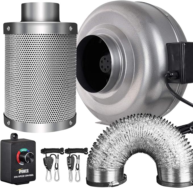 iPower 6 Inch 442 CFM Inline Fan Filter 25 Feet Ducting Combo