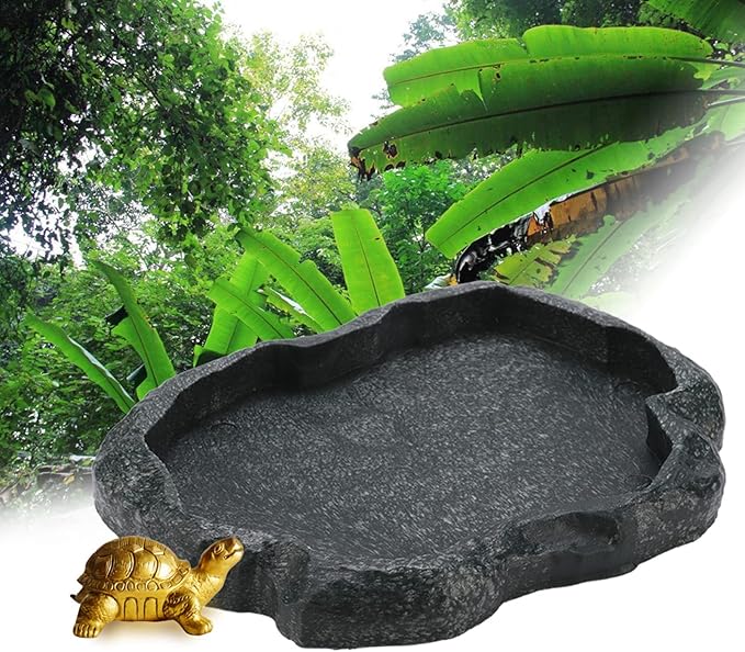 AYNEFY Reptile Food Water Rock Bowls,Resin Reptile Feeder Lizard Feeding Dish Amphibian Feeder Bowl Terrarium Decor for Bearded Dragons Leopard Gecko Frog Snake(Emerald