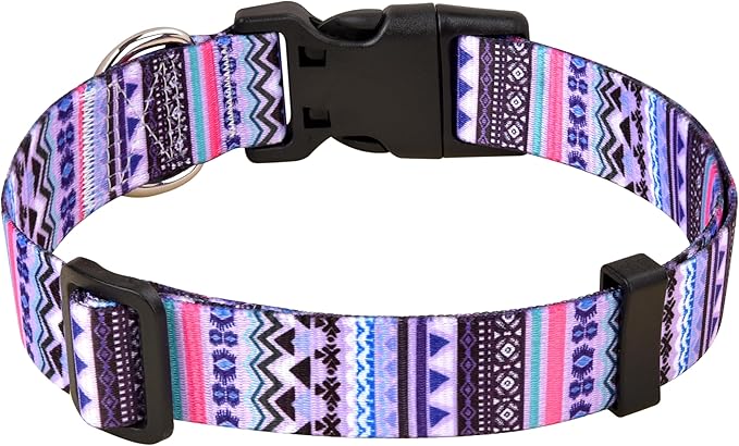 Dog Collar with Bohemia Floral Tribal Geometric Patterns - Soft Ethnic Style Collar Adjustable for Small Medium Large Dogs(Purple Bohemia,S)