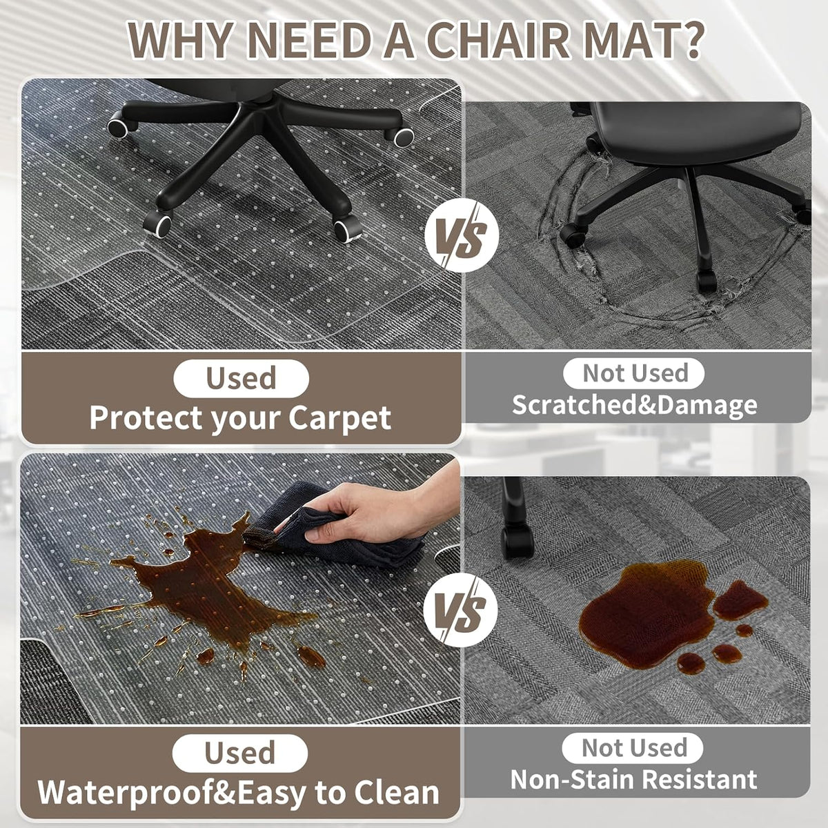 Office Chair Mat for Low Pile Carpet, 48"x60" Clear Smooth Glide with Lip