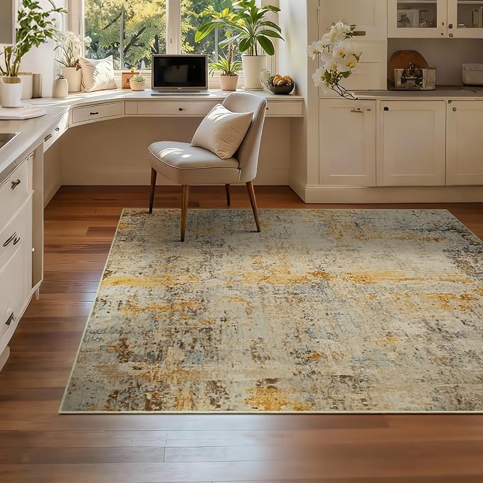 Entryway Rug 3x5 Beige Bedroom Area Rug Washable Non Slip Abstract Boho Rugs