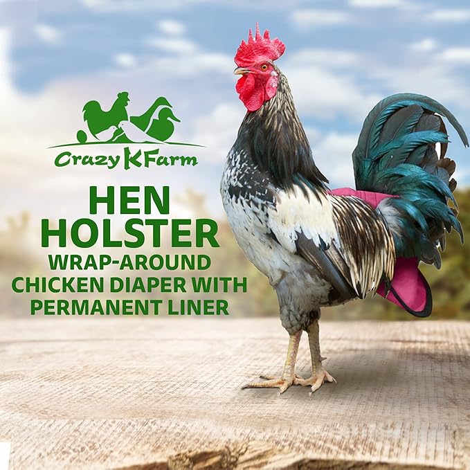 Hen Holster Bird Diaper, Wrap Around - for Hens, Roosters, Ducks, Geese, Leak-Proof Design, Comfortable Fleece Strap Bird Harness with Sewn-in Liner, Secure Hook and Loop Closure - S/M, Pink