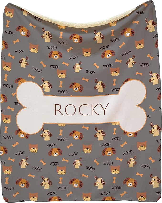 Prints Next Day – Custom 60" x 80" Sherpa Pet Lightweight Blanket with Name - Gift for Dog or Cat Owners - Personalized Couch Throw - Puppy Patterned - Printed in America