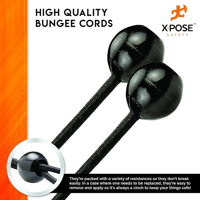 Xpose Safety Bungee Ball Cords 11" 100 Pack Heavy Duty Black Stretch Rope with Ball Ties for Canopies, Tarps, Walls, Cable Organization