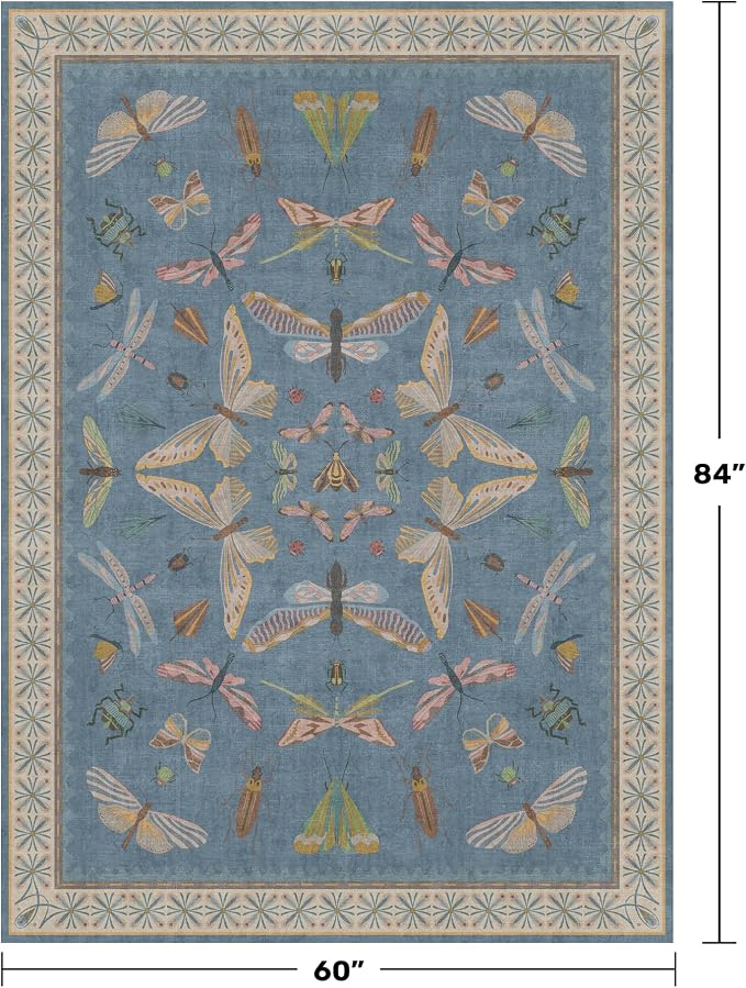 Blue Washable Kids Playroom Rug