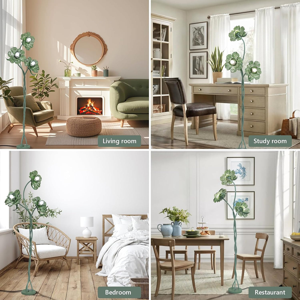 NewAoNaSen Vintage 3 Heads Flower Floor Lamp, Cute Floor Reading Light