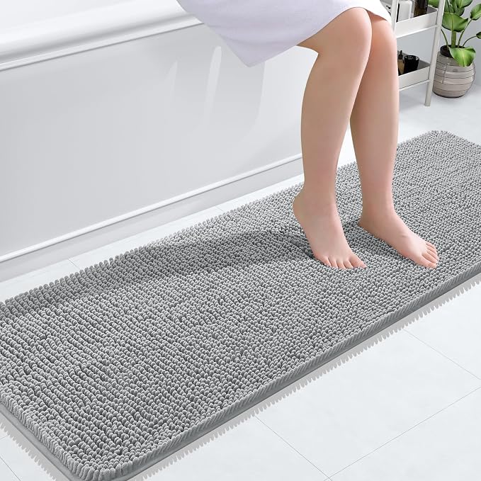 OLANLY Bathroom Runner Rugs 59x20, Soft Absorbent Chenille Bath Rugs, Rubber