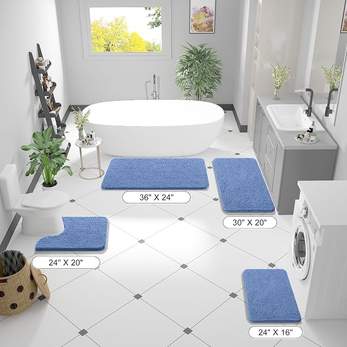 OLANLY Bathroom Runner Rugs 59x20, Soft Absorbent Chenille Bath Rugs, Rubber
