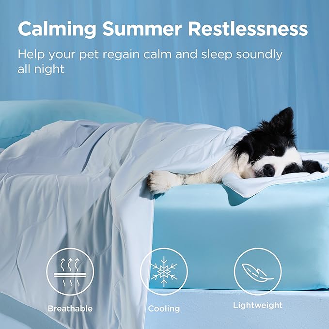 Bedsure Cooling Blanket for Large Dogs with Breathable Air-Core Fill Q-MAX>0.4 - Dog Cooling Mat Soft, Lightweight Pet Cat Throw Cold Blanket Washable for Summer, Arctic Blue, 40x50