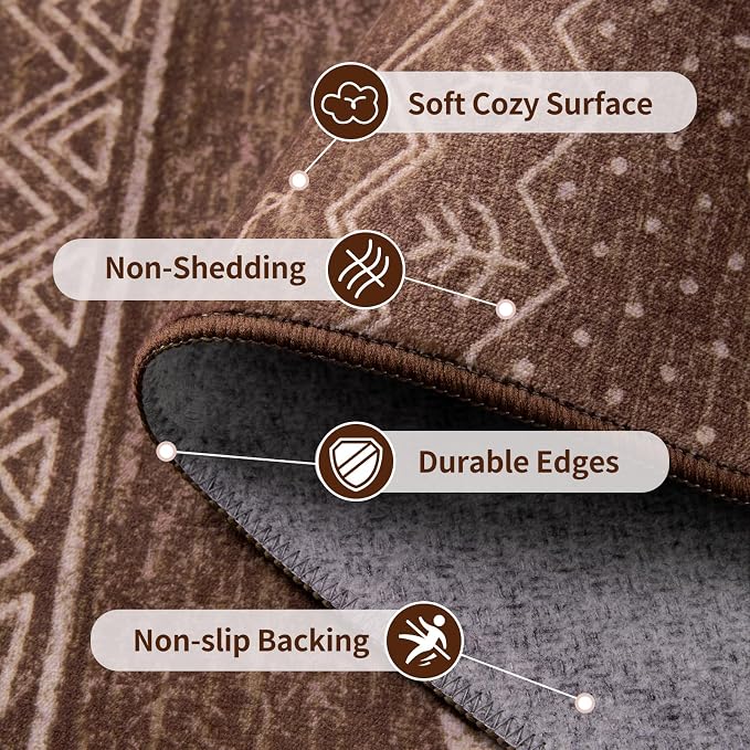SERISSA 2x3 Rugs for Entryway, Washable Non-Slip Coffee Brown Small Area Rug