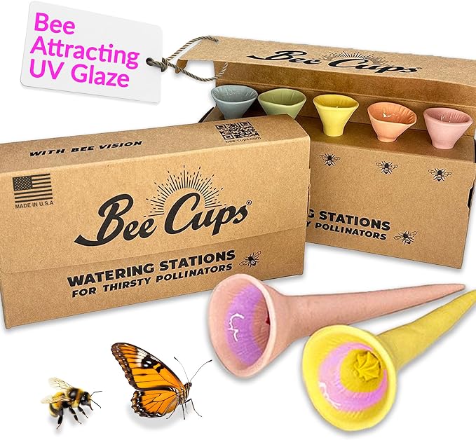 5 Pack, Bee Watering Station, 100% Handmade from Porcelain, Bee and Butterfly