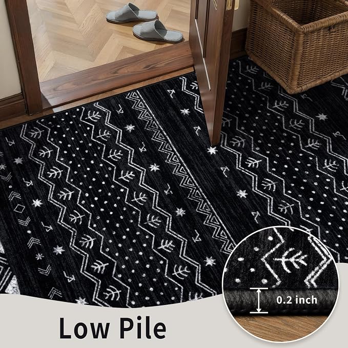 SERISSA Hallway Runner Rug, 2x10 Washable Non-Slip Black and White Runners