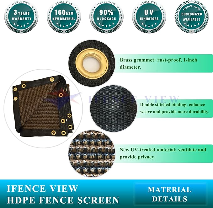 Ifenceview 6'x1' to 6'x50' Brown Shade Cloth/Fence Privacy Screen Fabric Mesh