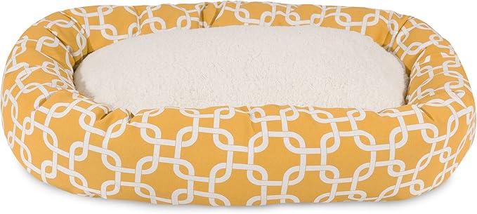 Majestic Pet 24 Inch Links Sherpa Calming Dog Bed Washable – Cozy Soft Round Dog Bed with Spine for Head Support - Fluffy Donut Dog Bed 24x19x7 (inch) – Round Pet Bed Small - YELLOW