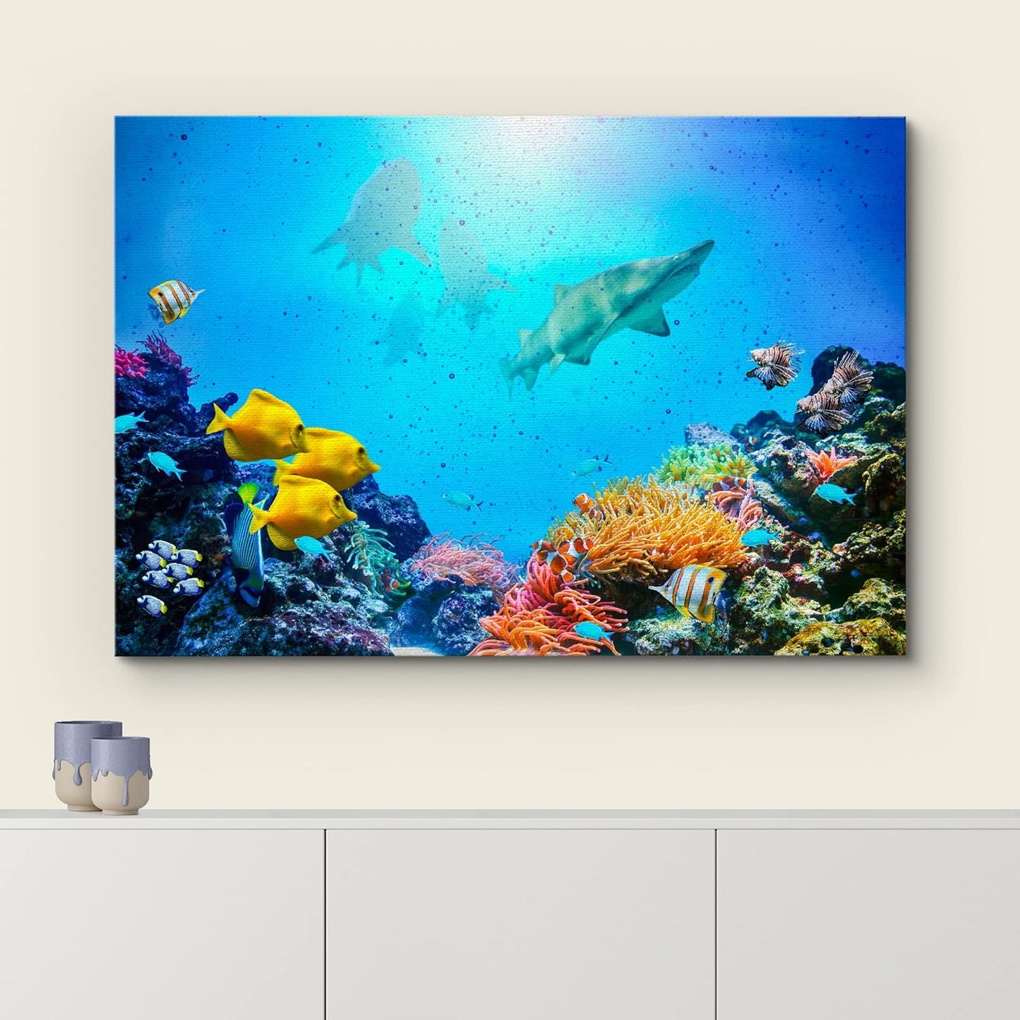 wall26 Canvas Print Wall Art Vibrant Coral Reef Shark Fish Anemone Reef Nature Animals Photography Realism Rustic Scenic Landscape Wilderness Earth for Living Room, Bedroom, Office - 24"x36"
