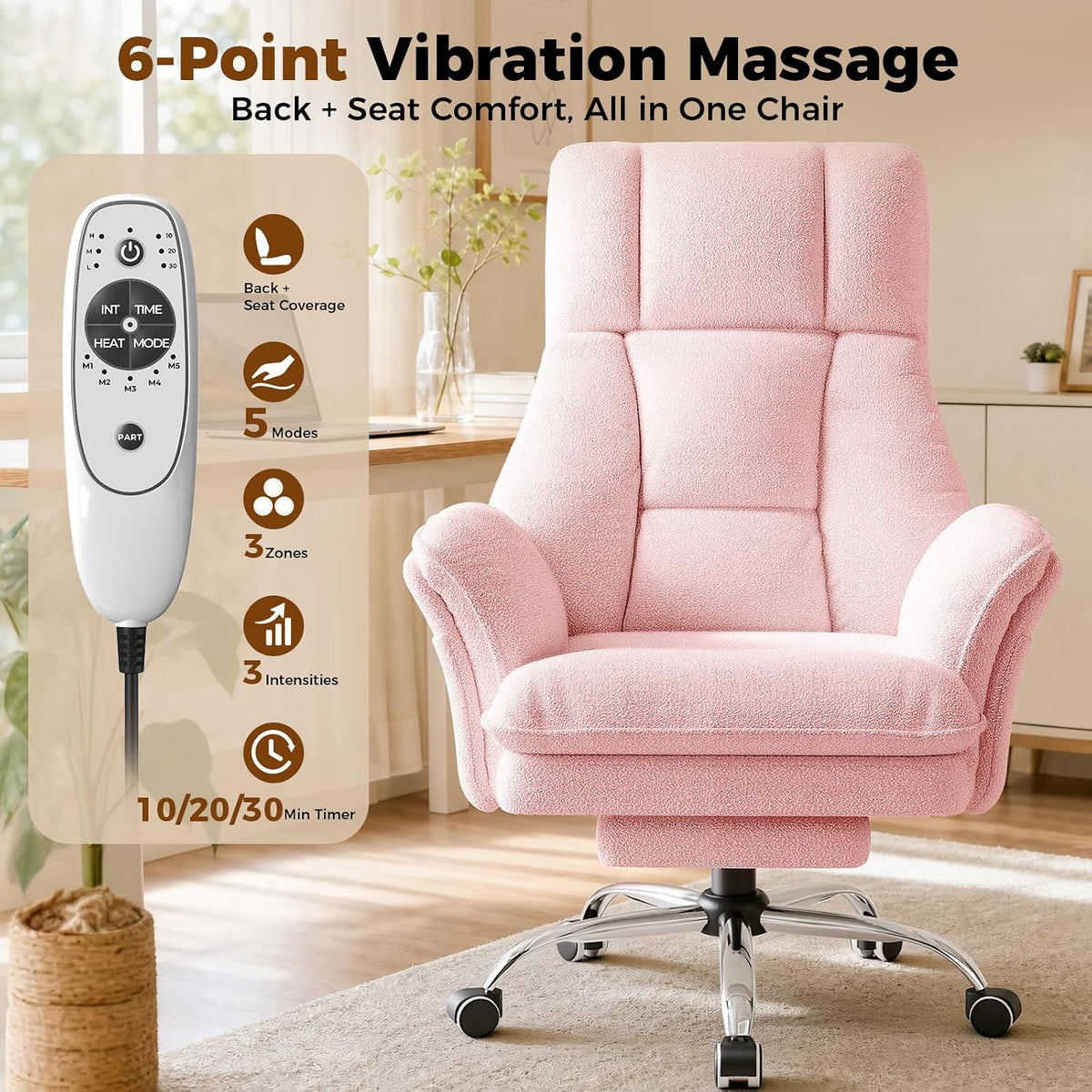 Big and Tall Heated Massage Office Chair with Footrest, 6-Point Vibration