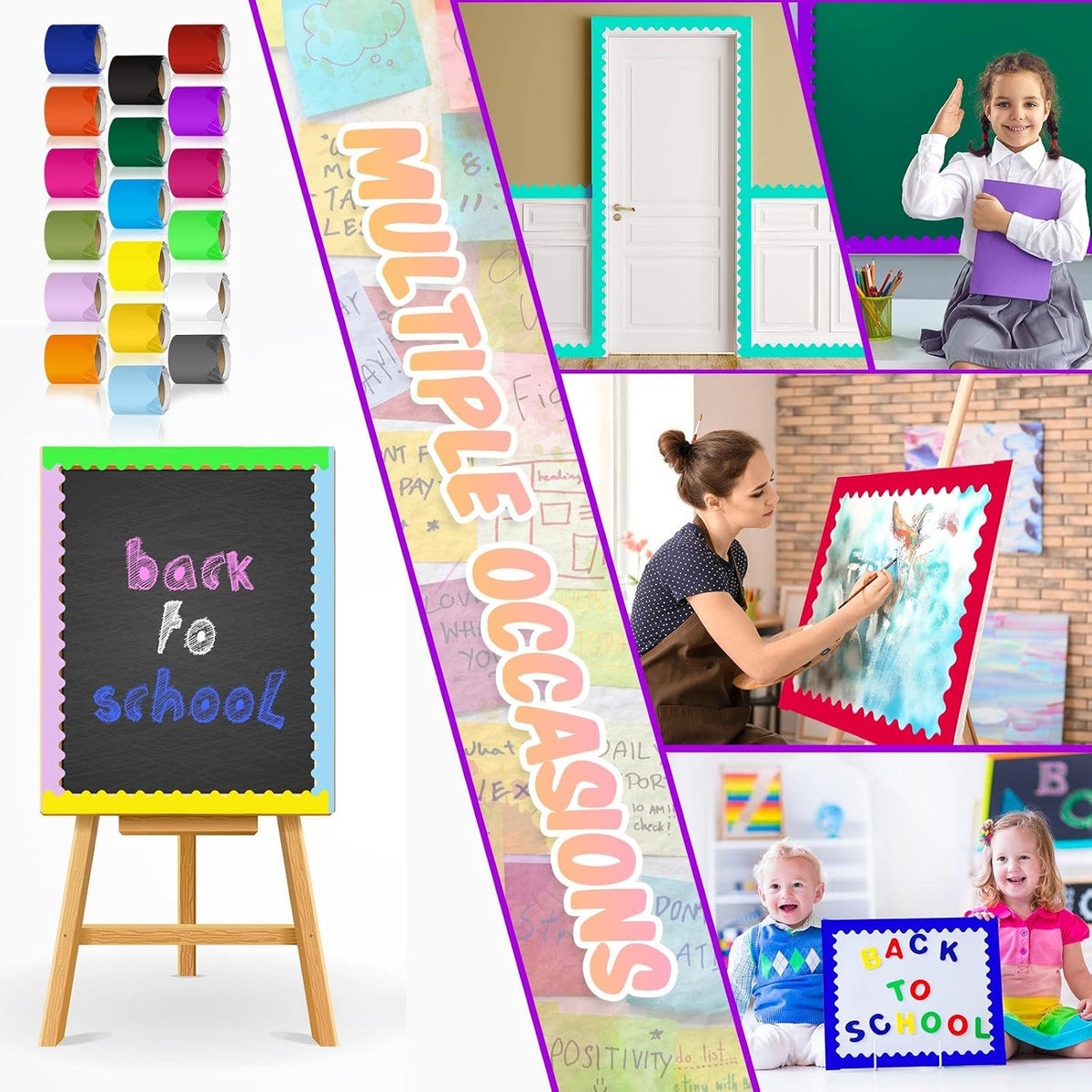 18 Rolls 300 Feet Bulletin Board Borders,Classic Style,Multicolored